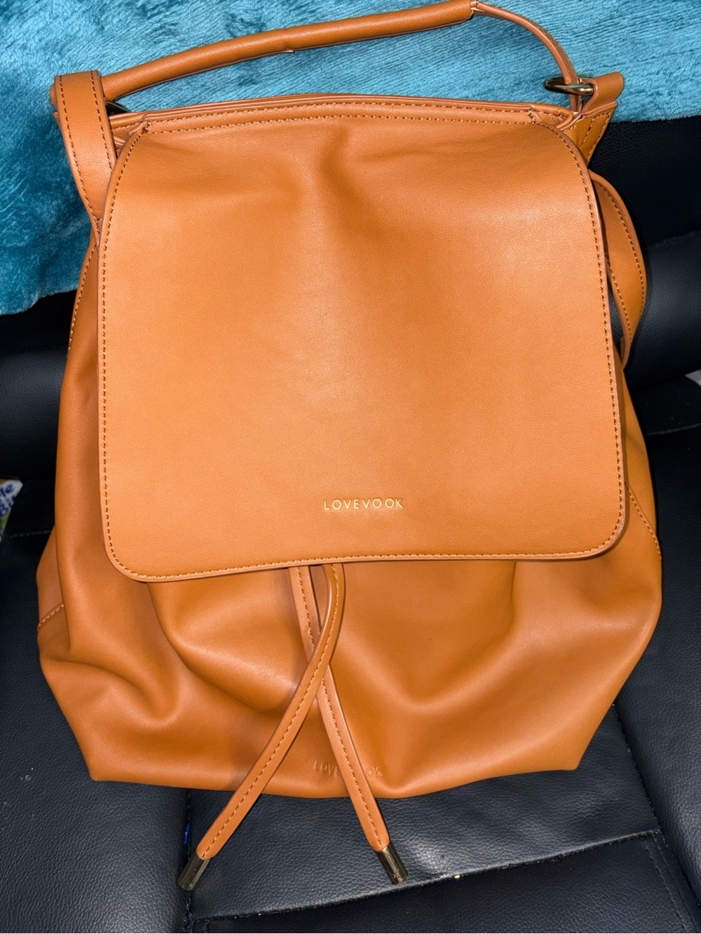 LOVEVOOK Tan Leather-Style Drawstring Backpack
